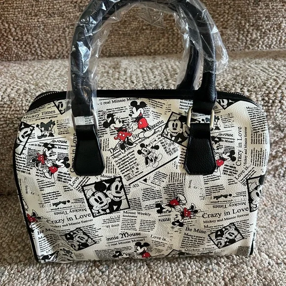 Mickey Mouse Newspaper Print Handbag - Black and White - Picture 1 of 6